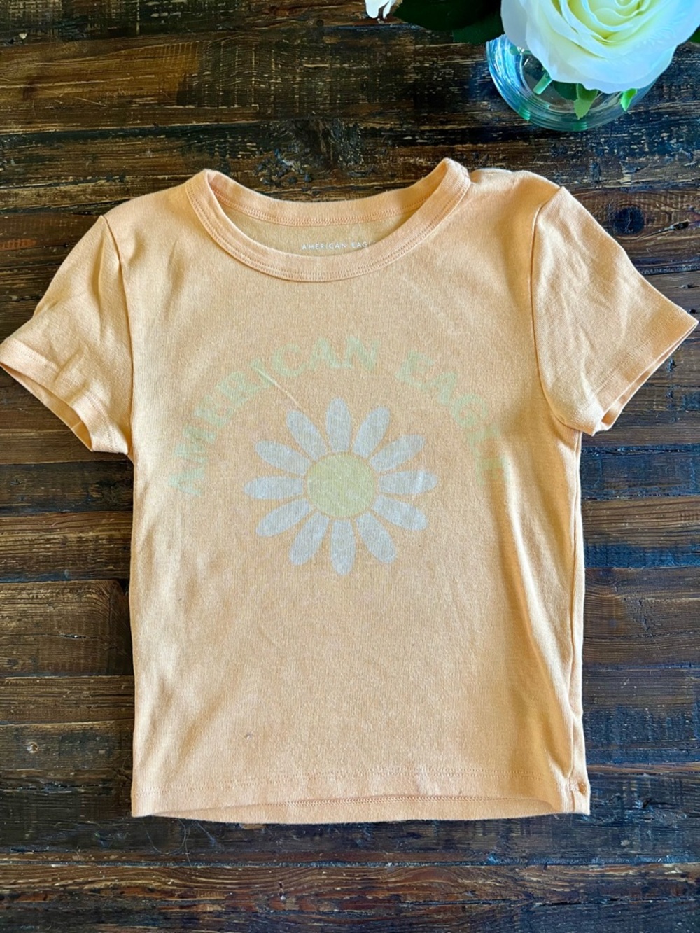 American Eagle Outfitters Peachy Orange Daisy Baby Tee Sz XS